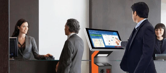Self kiosk for registration in a business center